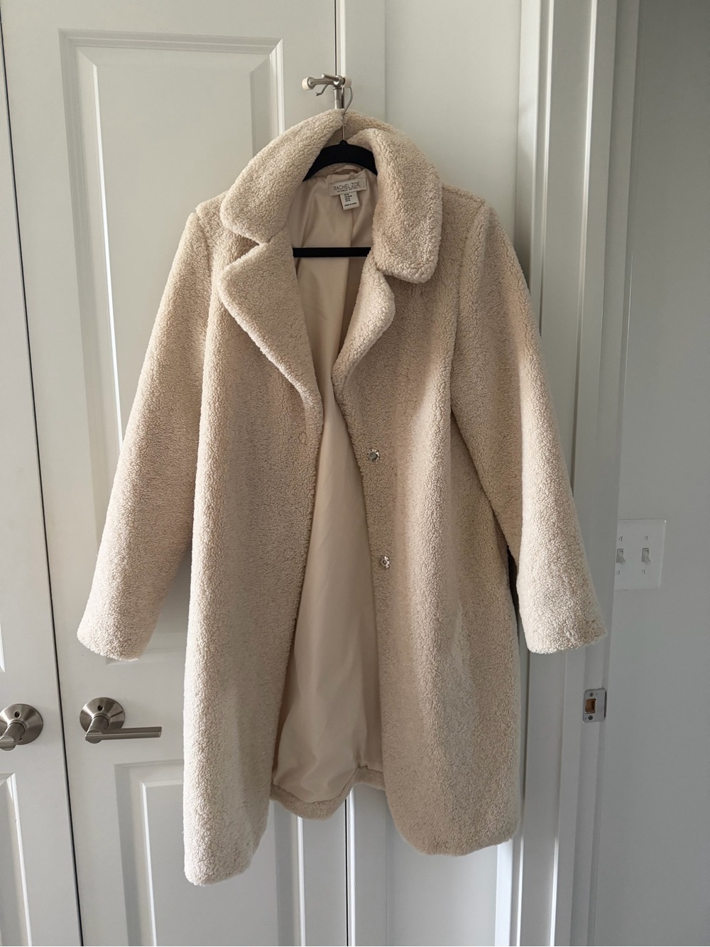 Rachel Zoe Cream Teddy Coat - Plush Notch Collar